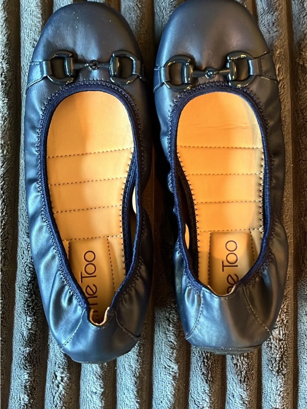 me too Navy Elastic-Top Ballet Flats with Bit Accent